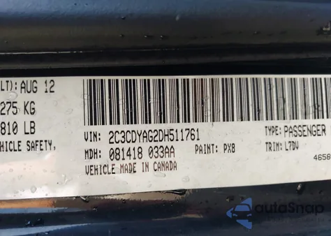 2013 Dodge Challenger Sxt из США, поврежденный, VIN 2C3CDYAG2DH511761